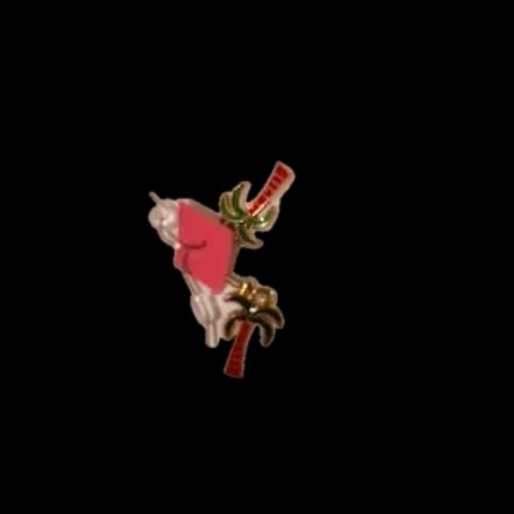 NWOT Neiman Marcus Palm Tree Earrings Brass Porcelain Inlay Surgical Brass - Picture 2 of 3